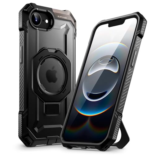 SupCase für iPhone 16e Hülle mit Ringständer (Unicorn Beetle Grip), [Kompatibel mit MagSafe] Slim Schutzhülle Robust Case Magnetische Handyhülle für iPhone 16e 6.1‘’ 2025 (Schwarz) von SupCase