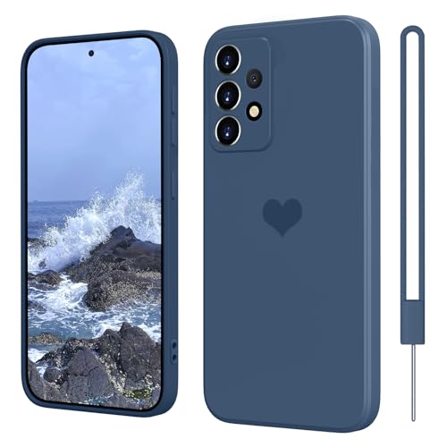 Samsung Galaxy A53 5G Hülle Silikon mit Herz, SupVict Hanyhülle Samsung Galaxy A53 5G Dünn mit Microfiber, Kratzfeste Rundumschutz Case Stoßfest Slim Hülle für Samsung Galaxy A53 5G 6.5'' Dunkel Blau von SupVict