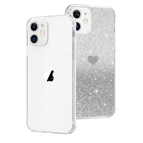 SupVict iPhone 11 Hülle Glitzer Case mit Herz, 2-in-1 Hanyhülle iPhone 11 Transparent Glitzer Ultra Dünn, Kratzfeste Rundumschutz Case Stoßfest Slim Soft TPU Schutz Hülle iPhone 11 Glitzer Schwarz von SupVict