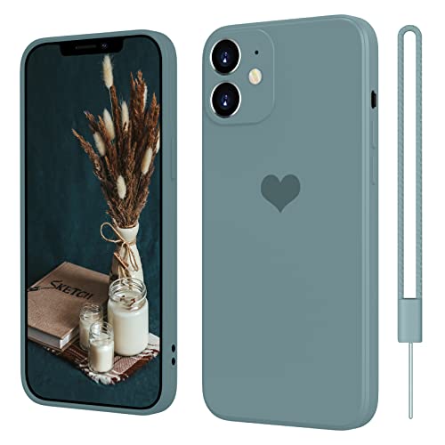 SupVict iPhone 12 Hülle Silikon Case mit Herz, Hanyhülle iPhone 12 Ultra Dünn mit Microfiber, Kratzfeste Rundumschutz Case Stoßfest Slim Schutz Hülle für iPhone 12 6.1'' Kühl Grau von SupVict