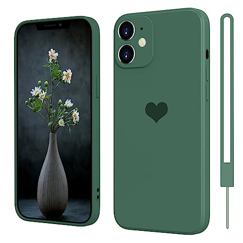 SupVict iPhone 12 Mini Hülle Silikon Case mit Herz, Hanyhülle iPhone 12 Mini Ultra Dünn mit Microfiber, Kratzfeste Rundumschutz Case Stoßfest Slim Schutz Hülle für iPhone 12 Mini 4.7'' Grün von SupVict