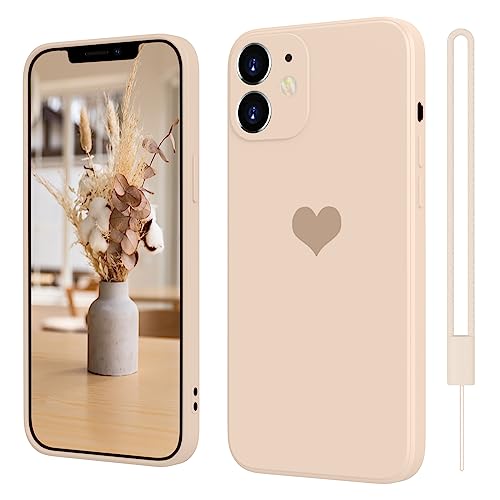 SupVict iPhone 12 Mini Hülle Silikon Case mit Herz, Hanyhülle iPhone 12 Mini Ultra Dünn mit Microfiber, Kratzfeste Rundumschutz Case Stoßfest Slim Schutz Hülle für iPhone 12 Mini 4.7'' Khaki von SupVict