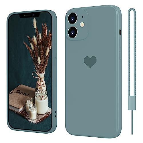 SupVict iPhone 12 Mini Hülle Silikon Case mit Herz, Hanyhülle iPhone 12 Mini Ultra Dünn mit Microfiber, Kratzfeste Rundumschutz Case Stoßfest Slim Schutz Hülle für iPhone 12 Mini 4.7'' Kühl Grau von SupVict