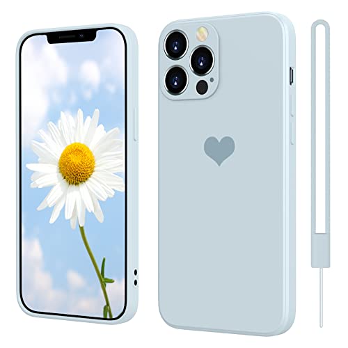 SupVict iPhone 12 Pro Max Hülle Silikon Case mit Herz, Hanyhülle iPhone 12 Pro Max Dünn mit Microfiber, Kratzfeste Rundumschutz Case Stoßfest Slim Schutz Hülle für iPhone 12 Pro Max 6.7'' Hell Blau von SupVict