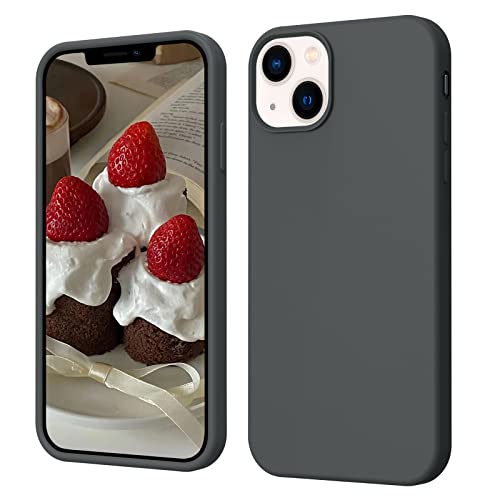 SupVict iPhone 13 Hülle Liquid Silikon Case, Hanyhülle 13 Ultra Dünn Kratzfest Weiche Flüssigsilikon Gummi Microfaser Futter Rundumschutz Slim Case SchutzHülle iPhone 13 6.1'' Schwarz Grau von SupVict