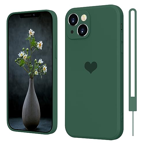 SupVict iPhone 13 Hülle Silikon Case mit Herz, Hanyhülle iPhone 13 Ultra Dünn mit Microfiber, Kratzfeste Rundumschutz Case Stoßfest Slim Schutz Hülle für iPhone 13 6.1'' Grün von SupVict