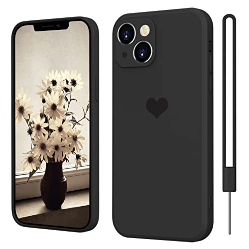 SupVict iPhone 13 Mini Hülle Silikon Case mit Herz, Hanyhülle iPhone 13 Mini Ultra Dünn mit Microfiber, Kratzfeste Rundumschutz Case Stoßfest Slim Schutz Hülle für iPhone 13 Mini 4.7'' Schwarz von SupVict