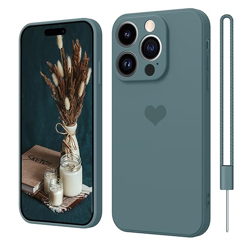 SupVict iPhone 15 Pro Hülle Silikon Case mit Herz, Hanyhülle iPhone 15 Pro Ultra Dünn mit Microfiber, Kratzfeste Rundumschutz Case Stoßfest Slim Schutz Hülle für iPhone 15 Pro 6.1'' Kühl Grau - Herz von SupVict