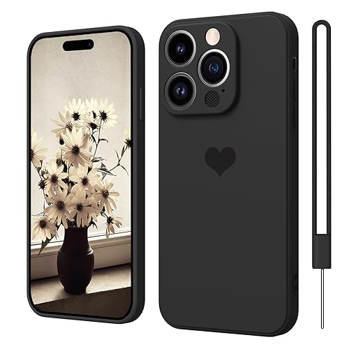 SupVict iPhone 15 Pro Hülle Silikon Case mit Herz, Hanyhülle iPhone 15 Pro Ultra Dünn mit Microfiber, Kratzfeste Rundumschutz Case Stoßfest Slim Schutz Hülle für iPhone 15 Pro 6.1'' Matt Schwarz von SupVict