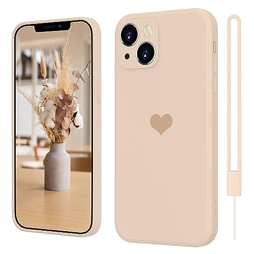 iPhone 13 Hülle Silikon Case mit Herz, SupVict Hanyhülle iPhone 13 Ultra Dünn mit Microfiber, Kratzfeste Rundumschutz Case Stoßfest Slim Schutz Hülle für iPhone 13 6.1'' Khaki von SupVict