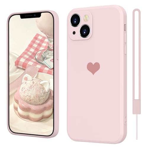 iPhone 13 Hülle Silikon Case mit Herz, SupVict Hanyhülle iPhone 13 Ultra Dünn mit Microfiber, Kratzfeste Rundumschutz Case Stoßfest Slim Schutz Hülle für iPhone 13 6.1'' Rosa von SupVict