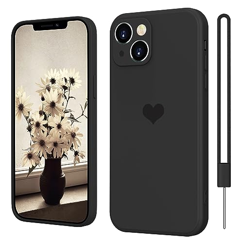 iPhone 13 Hülle Silikon Case mit Herz, SupVict Hanyhülle iPhone 13 Ultra Dünn mit Microfiber, Kratzfeste Rundumschutz Case Stoßfest Slim Schutz Hülle für iPhone 13 6.1'' Schwarz von SupVict