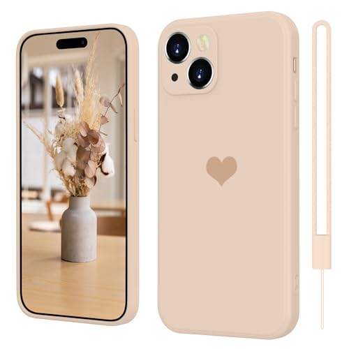 iPhone 15 Hülle Silikon Case mit Herz, SupVict Hanyhülle iPhone 15 Ultra Dünn mit Microfiber, Kratzfeste Rundumschutz Case Stoßfest Slim Schutz Hülle für iPhone 15 6.1'' Khaki von SupVict