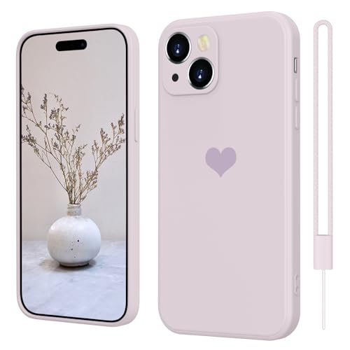 iPhone 15 Hülle Silikon Case mit Herz, SupVict Hanyhülle iPhone 15 Ultra Dünn mit Microfiber, Kratzfeste Rundumschutz Case Stoßfest Slim Schutz Hülle für iPhone 15 6.1'' Lila von SupVict