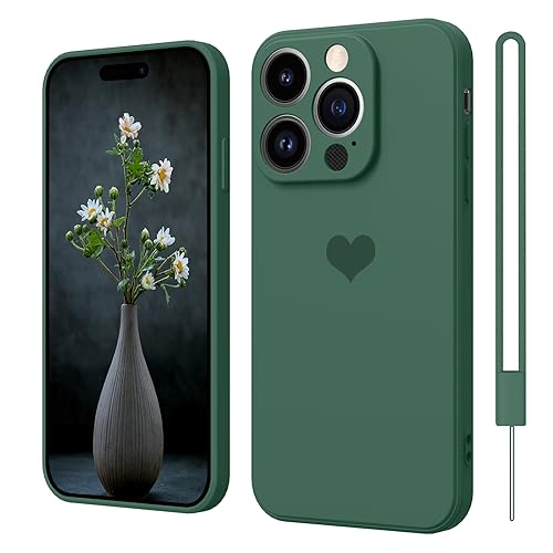 iPhone 15 Pro Hülle Silikon Case mit Herz, SupVict Hanyhülle iPhone 15 Pro Ultra Dünn mit Microfiber, Kratzfeste Rundumschutz Case Stoßfest Slim Schutz Hülle für iPhone 15 Pro 6.1'' Grün von SupVict