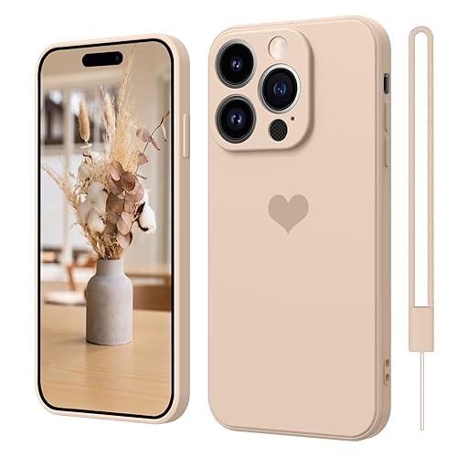 iPhone 15 Pro Hülle Silikon Case mit Herz, SupVict Hanyhülle iPhone 15 Pro Ultra Dünn mit Microfiber, Kratzfeste Rundumschutz Case Stoßfest Slim Schutz Hülle für iPhone 15 Pro 6.1'' Khaki-Herz von SupVict