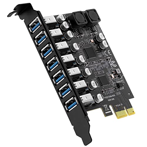SupaGeek 7-Port USB 3.0 PCIe Erweiterungskarte, PCI Express Anschluss USB 3.2 (USB 3.1) Gen1 Karte Interner Hub Konverter Controller Card für Desktop-PC Bandbreite bis zu 5 Gbps von SupaGeek