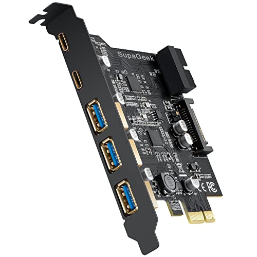 SupaGeek PCI-E USB 3.0 5-Anschlüsse(2 Ports USB-C und 3 Ports USB-A) Erweiterungskarte, PCI Express USB Konverter Card, Interner USB3 Hub Konverter für Desktop PC, Unterstützung Windows 10/8/7 von SupaGeek