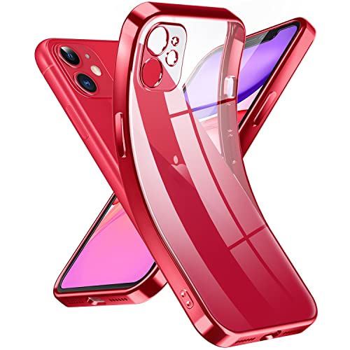 Supdeal Crystal Clear Hülle für iPhone 11, Niemals gelb mit Kameraschutz, Silikon Durchsichtig Handyhülle Weicher Passform, Ultra Dünn und Leicht Case Cover, 6,1", Rot von Supdeal