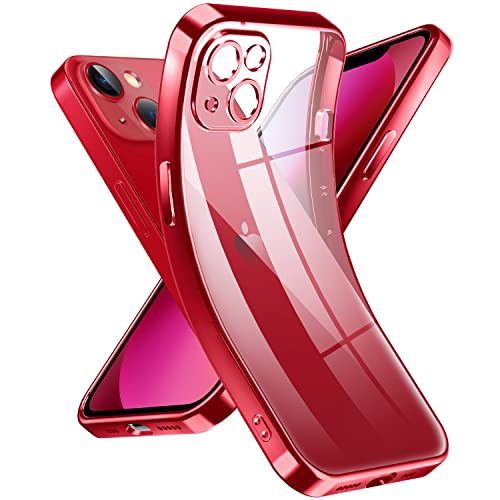 Supdeal Crystal Clear Hülle für iPhone 13, Niemals gelb mit Kameraschutz, Silikon Durchsichtig Handyhülle Weicher Passform, Ultra Dünn und Leicht Case Cover, 6,1 Zoll, Rot von Supdeal