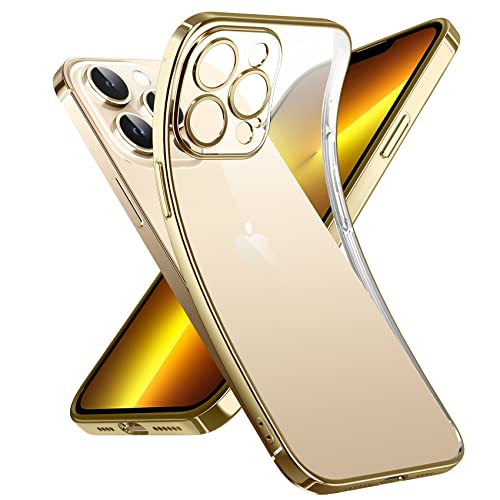 Supdeal Crystal Clear Hülle für iPhone 13 Pro, Niemals gelb mit Kameraschutz, Silikon Durchsichtig Handyhülle Weicher Passform, Ultra Dünn und Leicht Case Cover, 6,1 Zoll, Gold von Supdeal