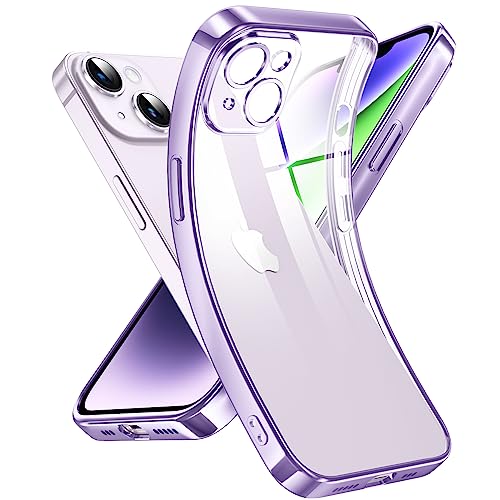 Supdeal Crystal Clear Hülle für iPhone 14, Niemals gelb mit Kameraschutz, Silikon Durchsichtig Handyhülle Weicher Passform, Ultra Dünn und Leicht Case Cover, 6,1 Zoll, Lila von Supdeal