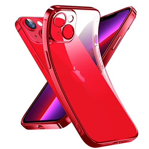 Supdeal Crystal Clear Hülle für iPhone 14 Plus, Niemals gelb mit Kameraschutz, Silikon Durchsichtig Handyhülle Weicher Passform, Ultra Dünn und Leicht Case Cover, 6,7 Zoll, Rot von Supdeal