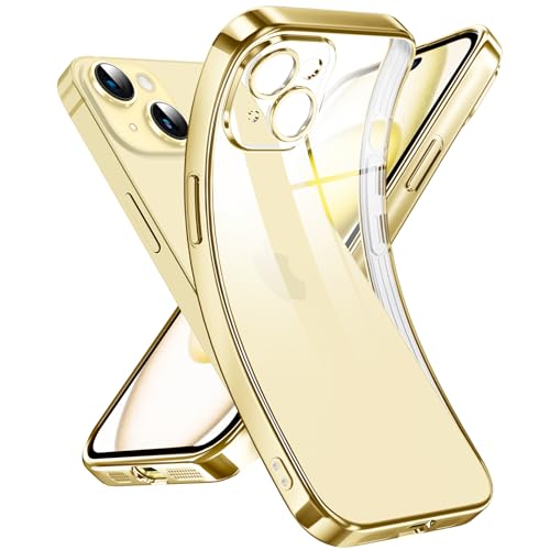 Supdeal Crystal Clear Hülle für iPhone 15, Niemals gelb mit Kameraschutz, Silikon Durchsichtig Handyhülle Weicher Passform, Ultra Dünn und Leicht Case Cover, 6,1 Zoll, Gold von Supdeal