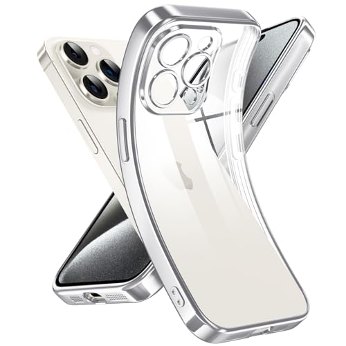 Supdeal Crystal Clear Hülle für iPhone 15 Pro, Niemals gelb mit Kameraschutz, Silikon Durchsichtig Handyhülle Weicher Passform, Ultra Dünn und Leicht Case Cover, 6,1 Zoll, Silber von Supdeal