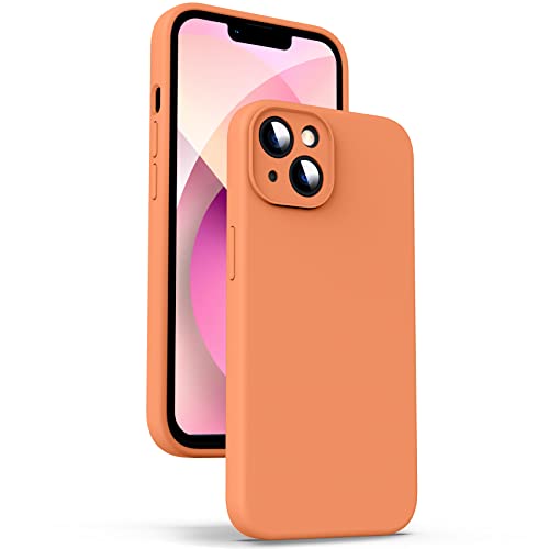 Supdeal Liquid Silikon Hülle für iPhone 13, [Kameraschutz] [Mikrofaser] [3 Schicht Schützen] Flüssige Silikon Handyhülle, Ultra Dünn und Bequem zu halten Schutzhülle, 6,1 Zoll, Orange von Supdeal