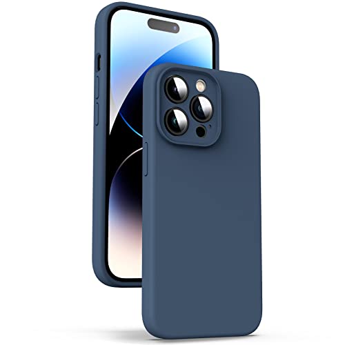 Supdeal Liquid Silikon Hülle für iPhone 14 Pro, [Kameraschutz] [Mikrofaser] [3 Schicht Schützen] Flüssige Silikon Handyhülle, Ultra Dünn und Bequem zu halten Schutzhülle, 6,1 Zoll, Dunkel Blau von Supdeal