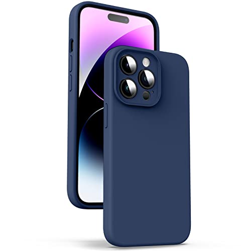 Supdeal Liquid Silikon Hülle für iPhone 14 Pro, [Kameraschutz] [Mikrofaser] [3 Schicht Schützen] Flüssige Silikon Handyhülle, Ultra Dünn und Bequem zu halten Schutzhülle, 6,1 Zoll, Navy Blau von Supdeal