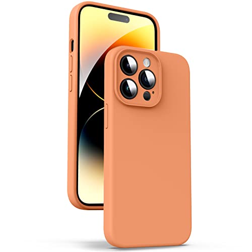 Supdeal Liquid Silikon Hülle für iPhone 14 Pro, [Kameraschutz] [Mikrofaser] [3 Schicht Schützen] Flüssige Silikon Handyhülle, Ultra Dünn und Bequem zu halten Schutzhülle, 6,1 Zoll, Orange von Supdeal