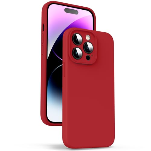 Supdeal Liquid Silikon Hülle für iPhone 14 Pro, [Kameraschutz] [Mikrofaser] [3 Schicht Schützen] Flüssige Silikon Handyhülle, Ultra Dünn und Bequem zu halten Schutzhülle, 6,1 Zoll, Rot von Supdeal