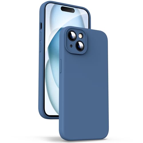 Supdeal Liquid Silikon Hülle für iPhone 15 – [Kamera Rundumschutz] [Kratzfeste integrierte Weiche Mikrofaser] 4 Schicht Vollschutz Stoßfest Gel Gummi Handyhülle, 6,1 Zoll, Blau von Supdeal