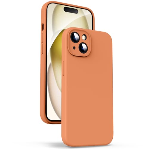 Supdeal Liquid Silikon Hülle für iPhone 15 Plus – [Kamera Rundumschutz] [Kratzfeste integrierte Weiche Mikrofaser] 4 Schicht Vollschutz Stoßfest Gel Gummi Handyhülle, 6,7 Zoll, Orange von Supdeal