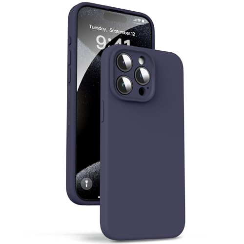 Supdeal Liquid Silikon Hülle für iPhone 15 Pro – [Kamera Rundumschutz] [Kratzfeste integrierte Weiche Mikrofaser] 4 Schicht Vollschutz Stoßfest Gel Gummi Handyhülle, 6,1 Zoll, Dunkel Violett von Supdeal