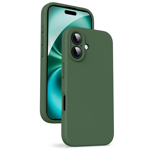 Supdeal Liquid Silikon Hülle für iPhone 16 – [Kamera Rundumschutz] [Kratzfeste integrierte Weiche Mikrofaser] 4 Schicht Vollschutz Stoßfest Gel Gummi Handyhülle, 6,1 Zoll, Grün von Supdeal