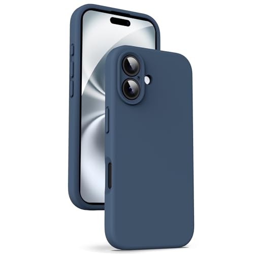 Supdeal Liquid Silikon Hülle für iPhone 16 Plus – [Kamera Rundumschutz] [Kratzfeste integrierte Weiche Mikrofaser] 4 Schicht Vollschutz Stoßfest Gel Gummi Handyhülle, 6,7 Zoll, Dunkel Blau von Supdeal