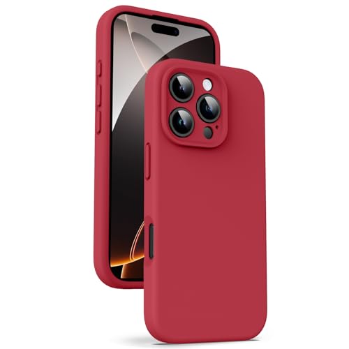 Supdeal Liquid Silikon Hülle für iPhone 16 Pro – [Kamera Rundumschutz] [Kratzfeste integrierte Weiche Mikrofaser] 4 Schicht Vollschutz Stoßfest Gel Gummi Handyhülle, 6,3 Zoll, Rot von Supdeal