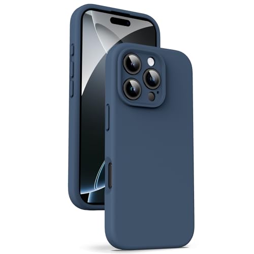 Supdeal Liquid Silikon Hülle für iPhone 16 Pro Max – [Kamera Rundumschutz] [Kratzfeste integrierte Weiche Mikrofaser] 4 Schicht Vollschutz Stoßfest Gel Gummi Handyhülle, 6,9 Zoll, Dunkel Blau von Supdeal