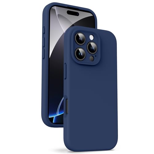 Supdeal Liquid Silikon Hülle für iPhone 16 Pro Max – [Kamera Rundumschutz] [Kratzfeste integrierte Weiche Mikrofaser] 4 Schicht Vollschutz Stoßfest Gel Gummi Handyhülle, 6,9 Zoll, Navy Blau von Supdeal