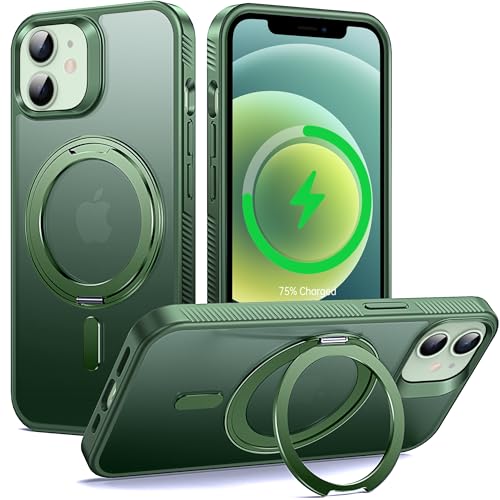 Supdeal Magic Stand Hülle für iPhone 12/iPhone 12 Pro, Kompatibel mit MagSafe, 360° Drehbarer Ringständer Schutzhülle, Stoßfeste Griffige Handyhülle Magnetisch Matte Cover Case, 6,1", Grün von Supdeal