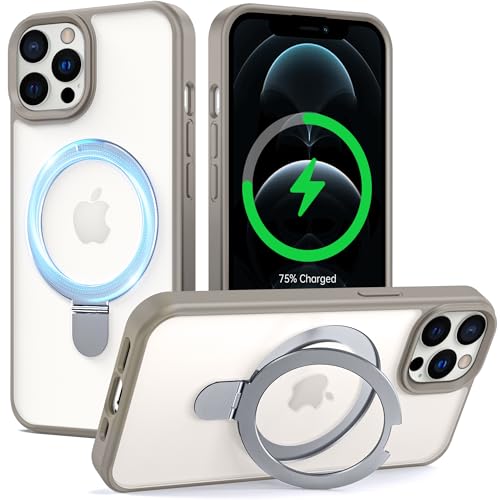 Supdeal Magnetisch Stand Hülle für iPhone 12/12 Pro mit Unsichtbarem Ring Ständer [Kompatibel mit MagSafe] Durchscheinende Stoßfeste Matte Handyhülle Schutzhülle, 6,1", Grau von Supdeal
