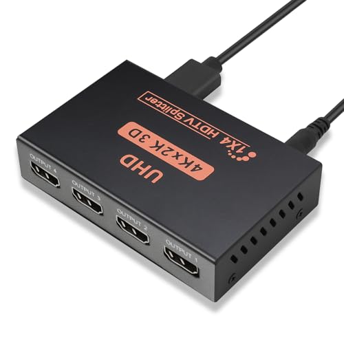 HDMI Splitter 1 in 4 Out, 4K HDMI Splitter 1 in 4 Out Gleichzeitig, Anzeige Wird gespiegelt, Verteiler, für PS4, PS3, Roku, Blu-Ray-Player, Firestick, HDTV, Schwarz von Supecesorio