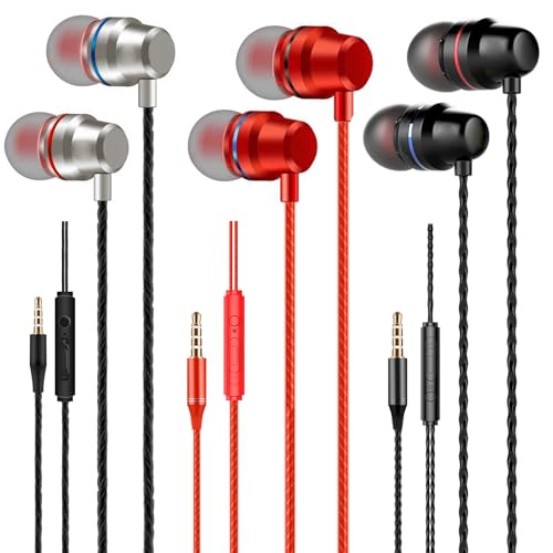 In-Ear-Kopfhörer, kabelgebunden, 3 Packungen mit Kabel, Kopfhörer mit Mikrofon, hohe Klangdefinition und kräftiger Bass, Kopfhörer für Phone, Galaxy, Tablets und 3,5-mm-Geräte von Supecesorio