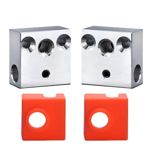 Super Print 2PCS Ender CR10 Heizblock with Silicone Sock for Ender 3/Ender 3 V2 /Ender 3 Pro/Ender 5/Pro CR-10 /CR-10S/CR-10 S4, S5,MK8, MK9 Hotend. （CR10 Heater Block Aluminum） von Super Print