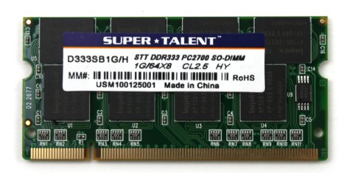 Super Talent D333SB1G/H Arbeitsspeicher 1GB (333 MHz, CL 2,5l) DDR1-RAM von Super Talent