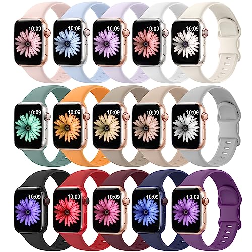 15 Stück weiche Silikon-Armbänder, kompatibel mit Apple Watch, 40 mm, 41 mm, 38 mm, 45 mm, 44 mm, 42 mm, für Damen und Herren, wasserdichte Sport-iWatch-Armbänder für iWatch SE Serie 8, 7, 6, 5, 2, 1 15 Stück weiche Silikon-Armbänder, kompatibel mit Apple Watch, 40 mm, 41 mm, 38 mm, 45 mm, 44 mm, 42 mm, für Damen und Herren, wasserdichte Sport-iWatch-Armbänder für iWatch SE Serie 8, 7, 6, 5, 2, 1 von SuperNaNa