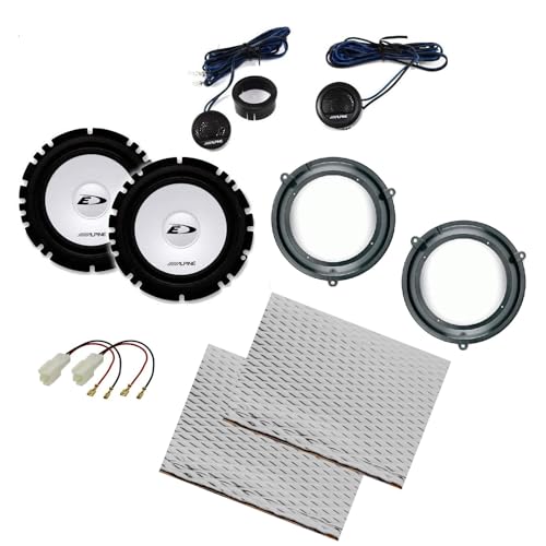 Set mit 4 Lautsprechern für Fiat Panda von 2003 bis 2012 mit Adaptern und Lautsprecherhalterungen Alpine Vorrichtung vorne + Schalldämmung von Superauto hi-fi